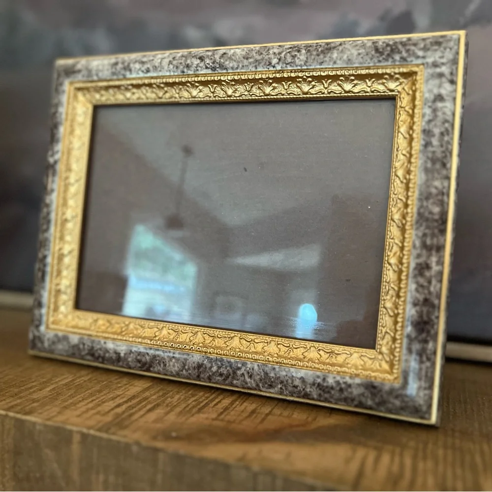 Faux Marble with Gold Filigree Border Easel Table Picture Frame
